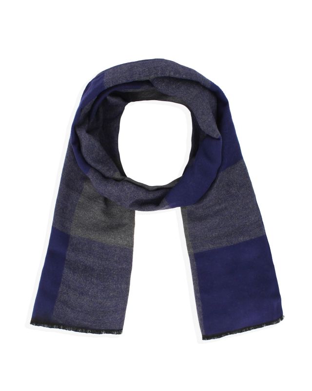 Product: WAMPUM - Sciarpa con frange a quadri grigia e blu da uomo (1 of 2)