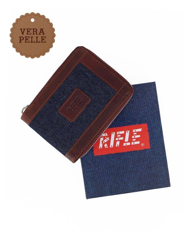 Product: RIFLE - Portafoglio da uomo jeans/cuoio in VERA PELLE (1 of 3)