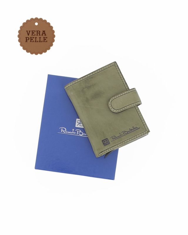 Product: RENATO BALESTRA - Portafoglio verde militare in VERA PELLE da uomo con pattina e taschino posteriore (1 of 6)