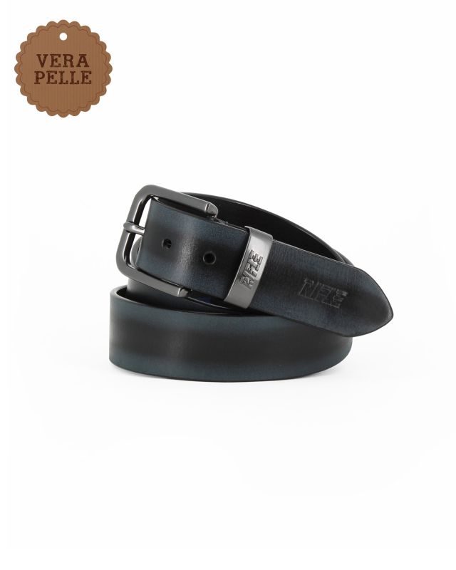 Product: RIFLE - Cintura blu sfumata da uomo in VERA PELLE con fibbia nichel free (1 of 3)