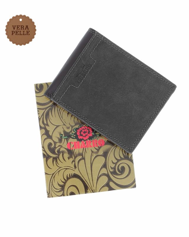 Product: CHARRO - Portafoglio nero da uomo in VERA PELLE con ribaltina interna (1 of 4)