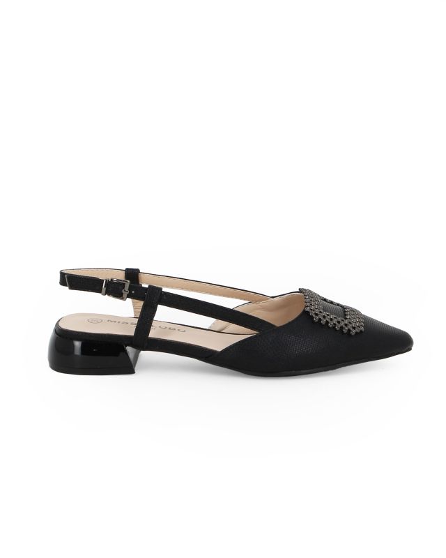 Product: MISS GLOBO - Ballerina slingback nera con accessorio sulla punta e sottopiede in MEMORY SOFT, tacco 2,5CM (1 of 8)
