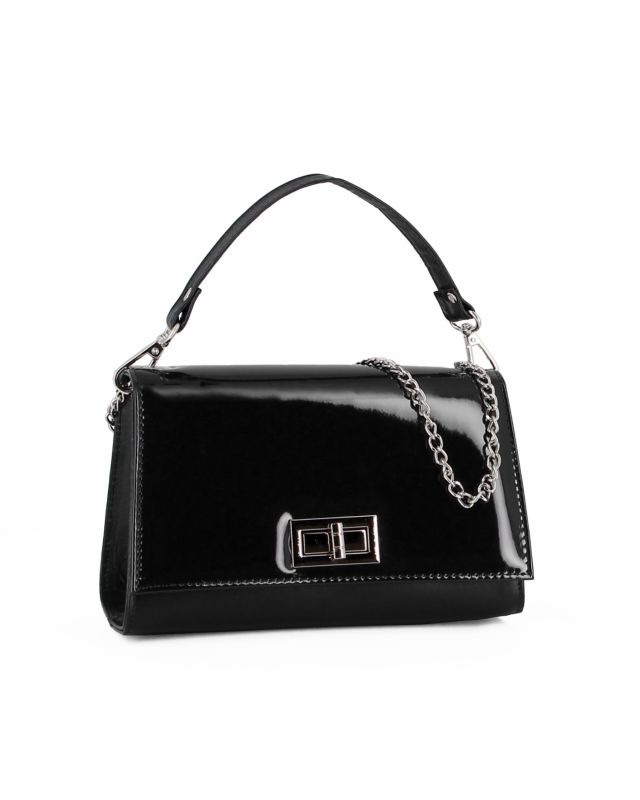 Product: ANNES NICOLE - Pochette nera un manico con patta in vernice e chiusura a girello, MADE IN ITALY (1 of 5)