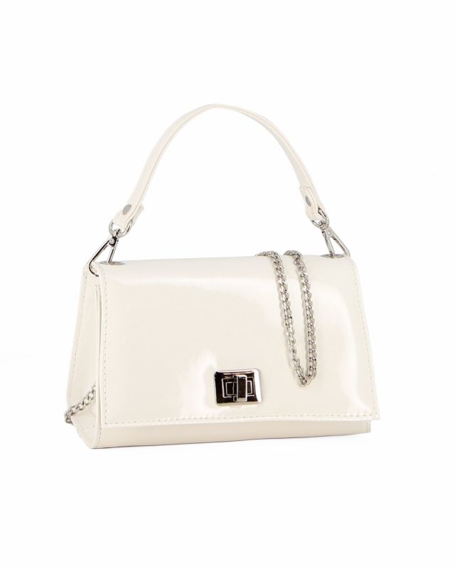 Product: ANNES NICOLE - Pochette bianca un manico con patta in vernice e chiusura a girello, MADE IN ITALY (1 of 5)