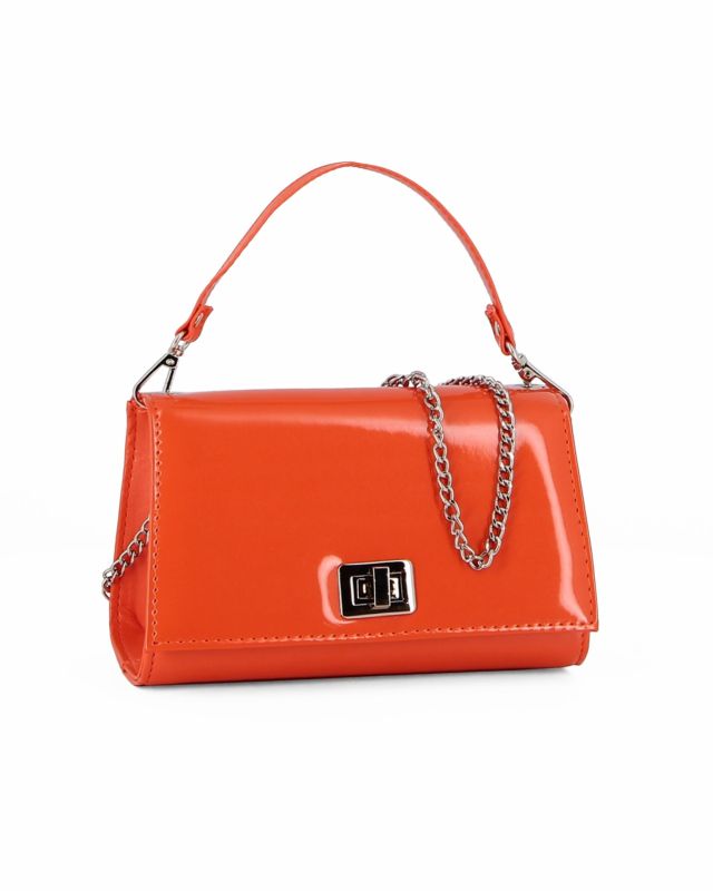 Product: ANNES NICOLE - Pochette arancione un manico con patta in vernice e chiusura a girello, MADE IN ITALY (1 of 5)