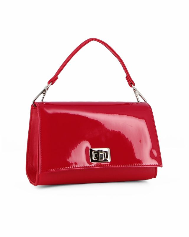 Product: ANNES NICOLE - Pochette rossa un manico con patta in vernice e chiusura a girello, MADE IN ITALY (1 of 5)