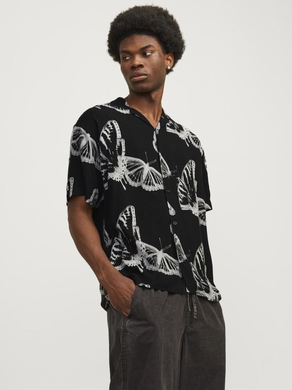 Product: JACK&JONES CAMICIA HAWAIANA NERA DA UOMO STAMPA FARFALLE (1 of 4)