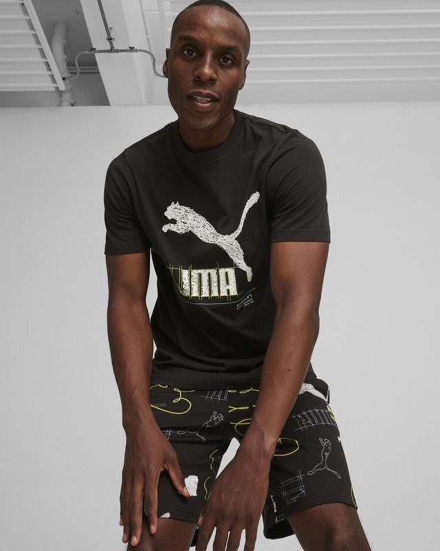 Product: PUMA - T-shirt nera da uomo con stampa logo lime