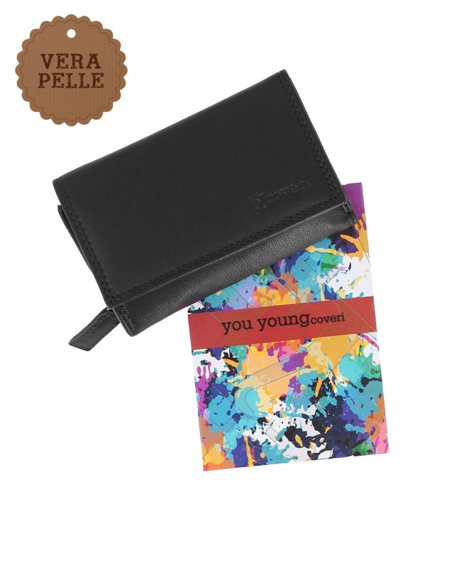 Product: YOU YOUNG COVERI - Portafoglio nero in VERA PELLE con patta e tasca portamonete (1 of 4)