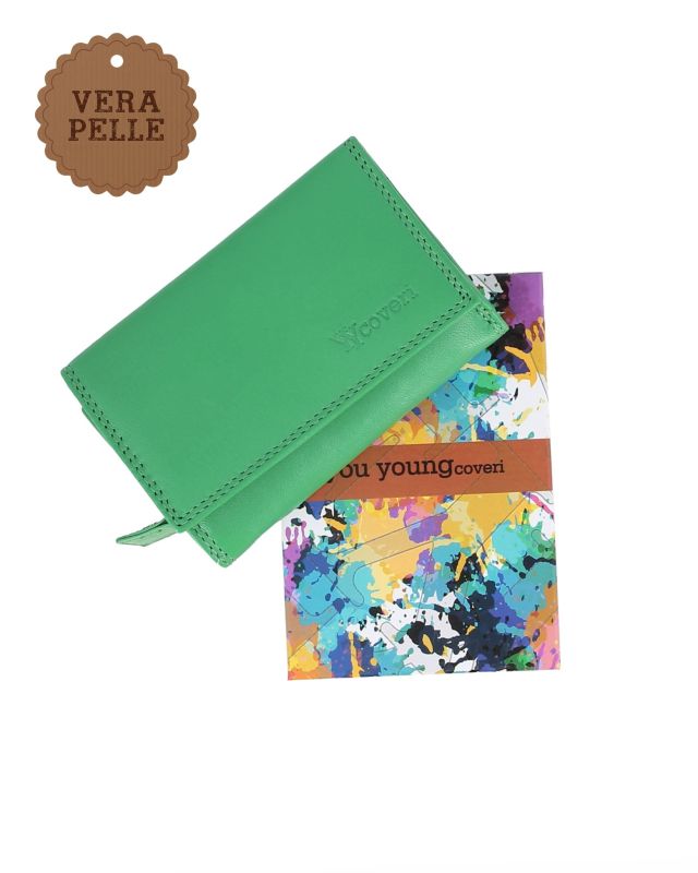 Product: YOU YOUNG COVERI - Portafoglio verde in VERA PELLE con patta e tasca portamonete (1 of 4)