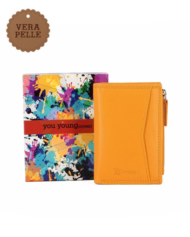 Product: YOU YOUNG COVERI - Portafoglio giallo in VERA PELLE da donna con tasca frontale (1 of 4)