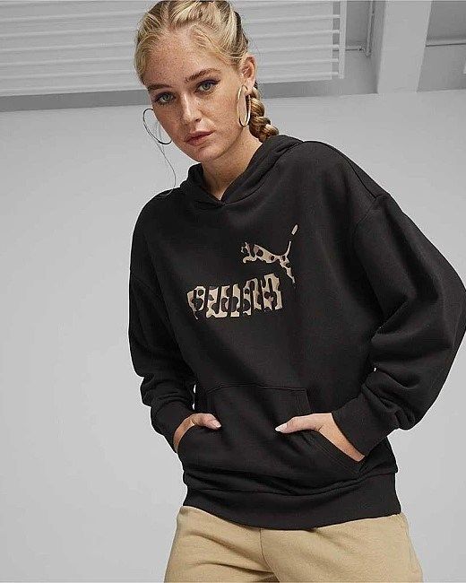 Product: PUMA - FELPA NERA DA DONNA CON LOGO MACULATO ESS+ ANIMAL HD TR  677927-01 (1 of 4)