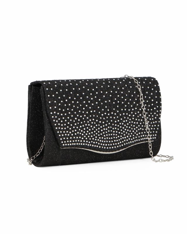 Product: MISS GLOBO - Pochette nera in lurex con strass sulla patta (1 of 19)