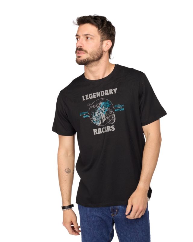 Product: BROKER'S - Tshirt manica corta nera con stampa in cotone (1 of 3)