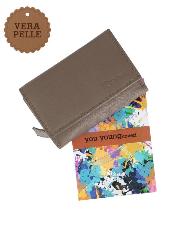 Product: YOU YOUNG COVERI - Portafoglio taupe in VERA PELLE con patta e tasca portamonete (1 of 4)