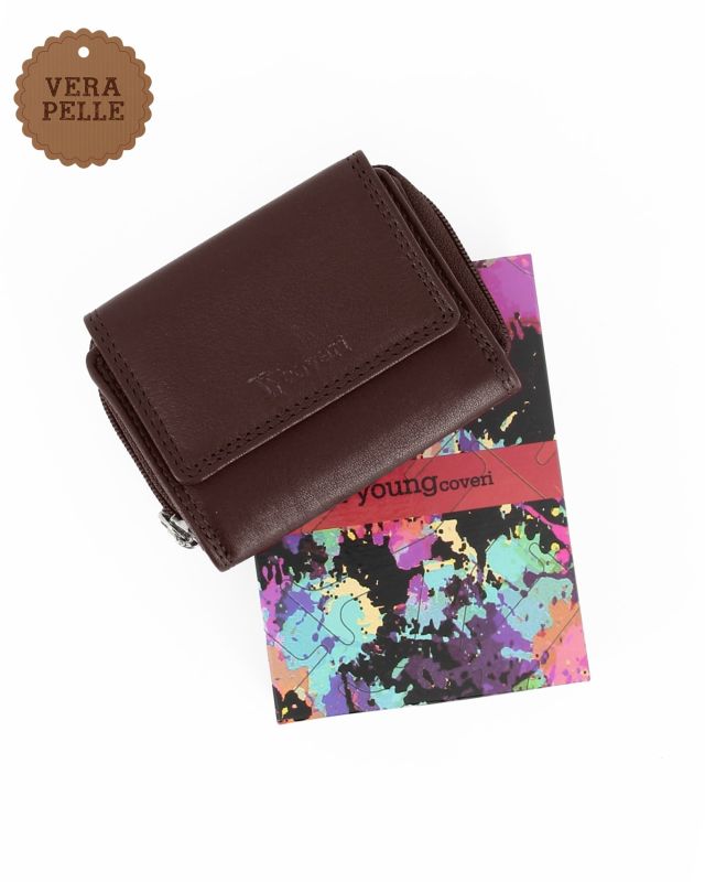 Product: YOU YOUNG COVERI - Portafoglio piccolo marrone in VERA PELLE con pattina e tasca portamonete (1 of 4)
