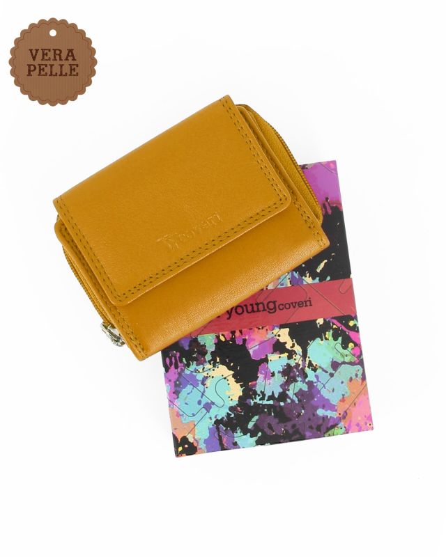 Product: YOU YOUNG COVERI - Portafoglio piccolo giallo in VERA PELLE con pattina e tasca portamonete (1 of 4)