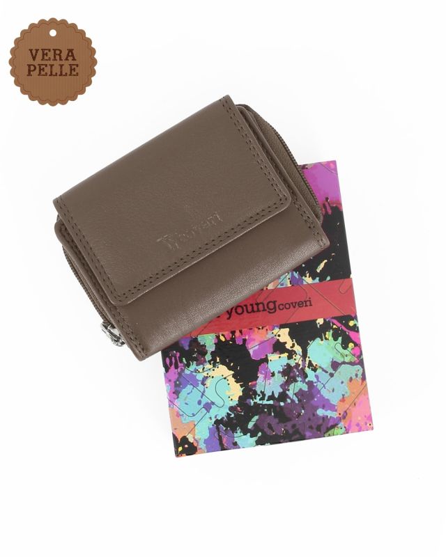 Product: YOU YOUNG COVERI - Portafoglio piccolo taupe in VERA PELLE con pattina e tasca portamonete (1 of 4)