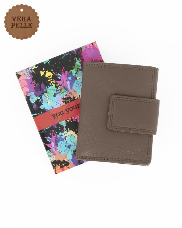 Product: YOU YOUNG COVERI - Portafoglio taupe in VERA PELLE con pattina e taschino portamontete (1 of 3)
