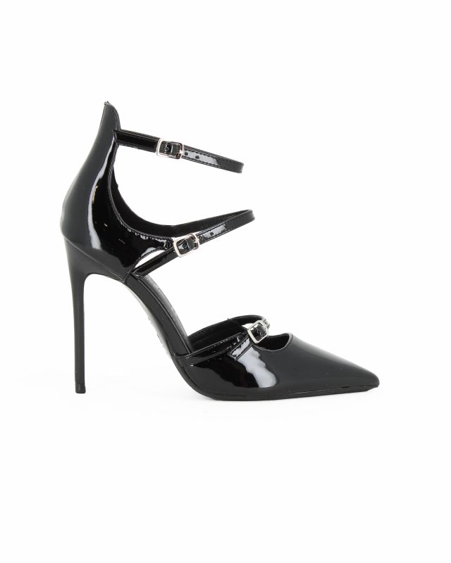 Product: MISS GLOBO - Décolleté nera in vernice con cinturini e sottopiede in VERA PELLE memory foam, tacco 10CM (1 of 8)