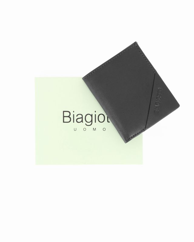 Product: BIAGIOTTI - Portafoglio nero in VERA PELLE da uomo con ribaltina (1 of 9)