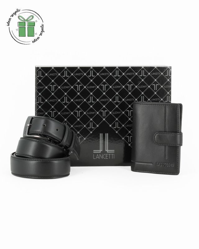 Product: LANCETTI - Set regalo composta da cintura e portafoglio neri in VERA PELLE (1 of 6)