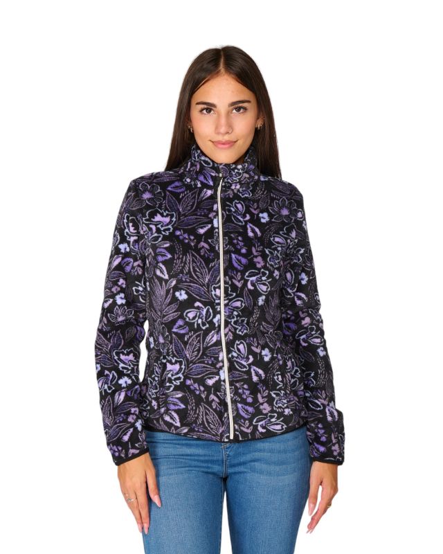 Product: ON SPIRIT - PILE  DONNA FULL ZIP LILLA E NERO FANTASIA FIORI  OLIVIA (1 of 4)