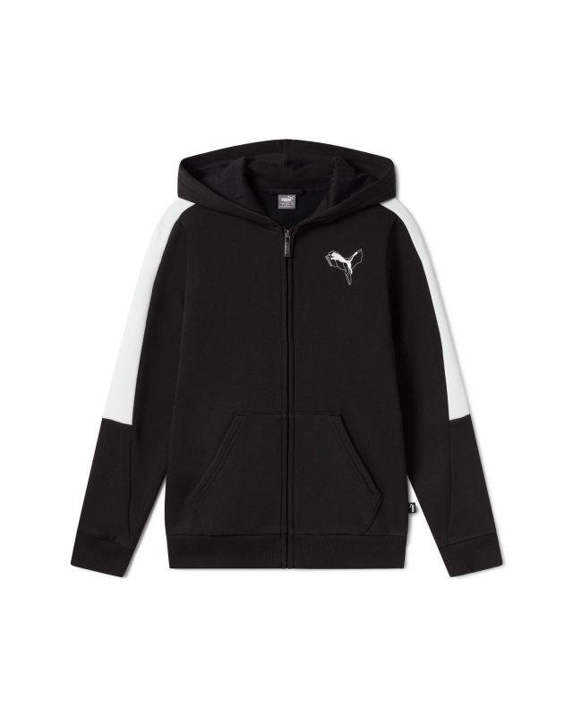 Product: PUMA - FELPA CON CAPPUCCIO JUNIOR (5-16 ANNI) NERA CON BANDE BIANCHE ESSENTIAL LOGO LAB FZ CAT HD FL, 684800-01