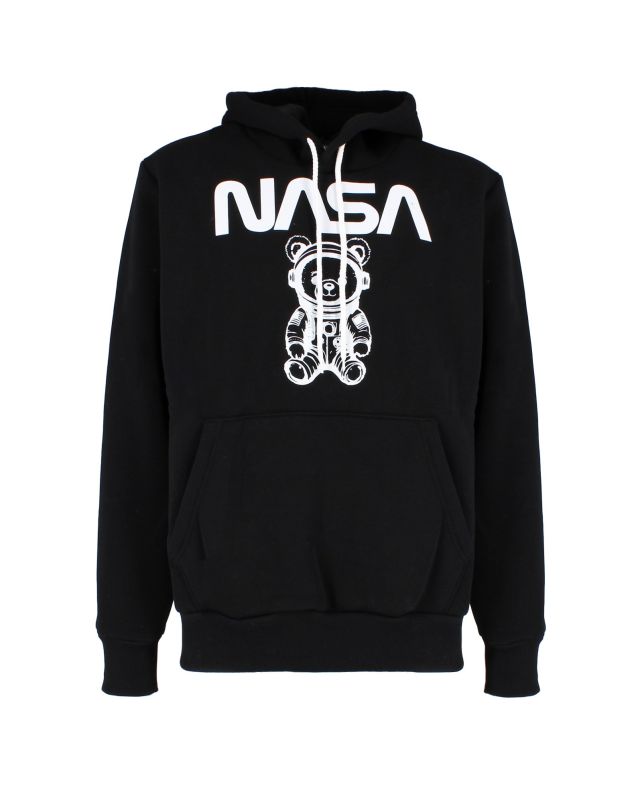 Product: NASA - FELPA NERA CON CAPPUCCIO DA UOMO INTERNO CALDO STAMPA ORSETTO ASTRONAUTA (1 of 2)