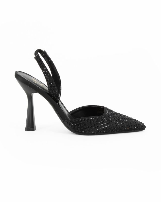 Product: MISS GLOBO - Décolleté slingback nera con strass e sottopiede in VERA PELLE memory foam, tacco 9,5CM (1 of 4)