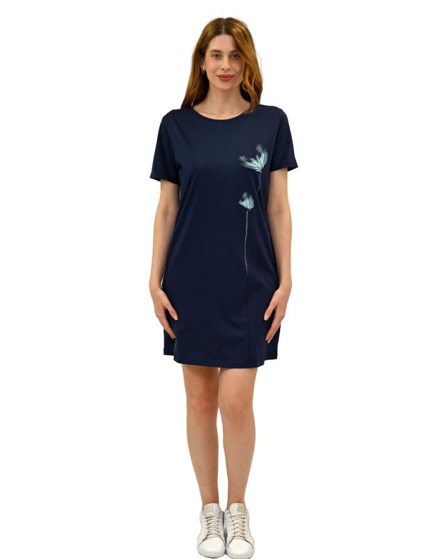 Product: KEY UP - VESTITINO DONNA MEZZA MANICA BLU CON STAMPA FLOREALE-  5S889/1265 (1 of 4)