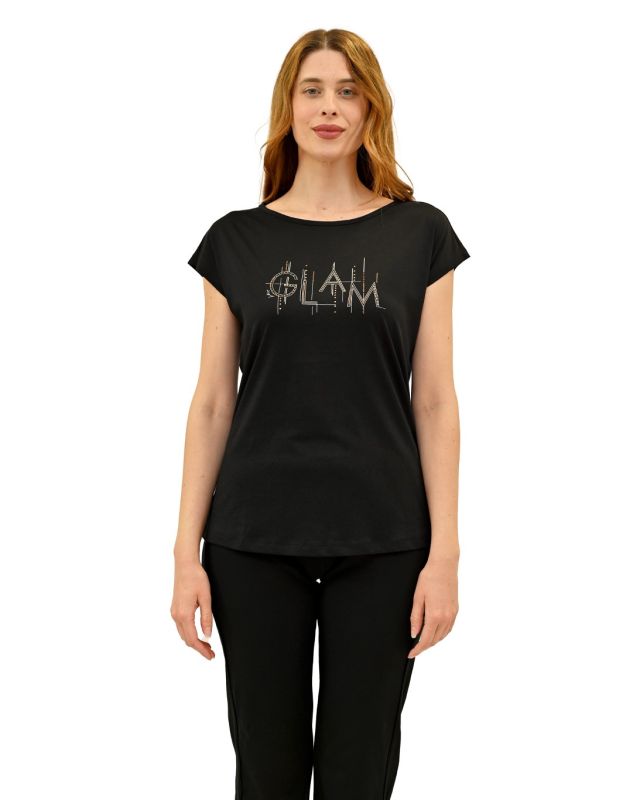 Product: KEY UP - T-SHIRT MEZZA MANICA DONNA NERA GLAM -  5S894/0002 (1 of 4)
