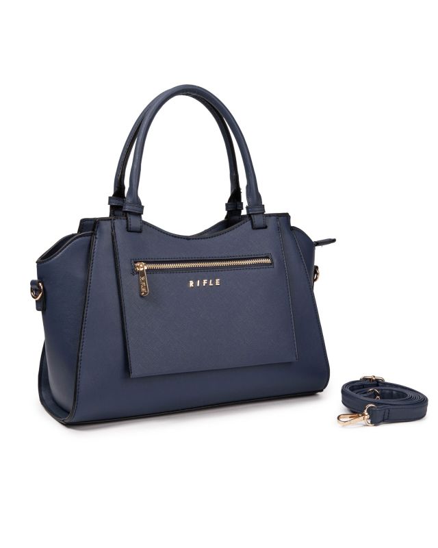 Product: RIFLE - Borsa a due manici blu con tasca frontale e posteriore, tracolla removibile (1 of 3)