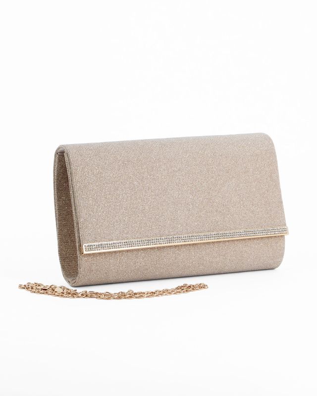 Product: DIVAS - Pochette oro glitterata con filo di strass sulla patta, tracolla removibile (1 of 4)