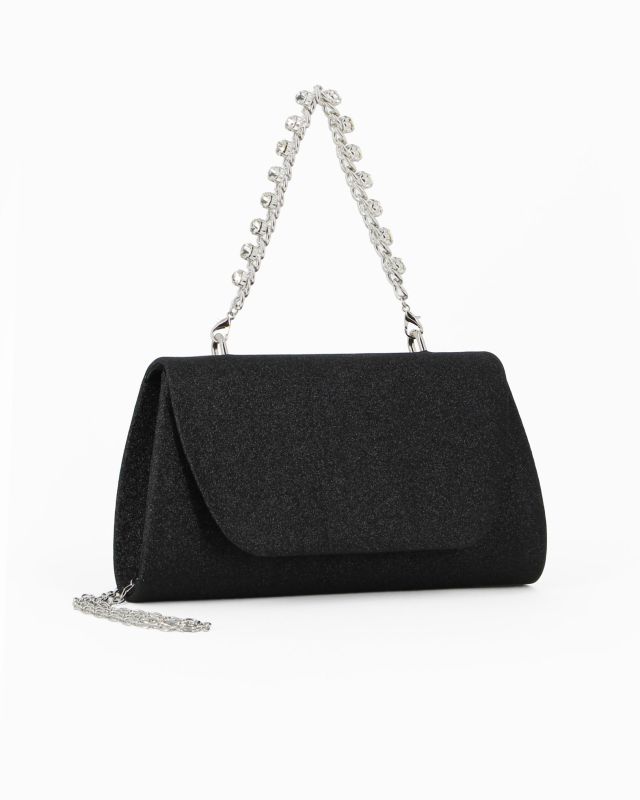 Product: DIVAS - Pochette nera glitter con patta e manico gioiello, tracolla removibile (1 of 36)