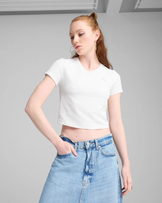 Product: PUMA - T-SHIRT BIANCA DARE TO TEXTURED BABY TEE DA DONNA - 629806-02 (1 of 2)