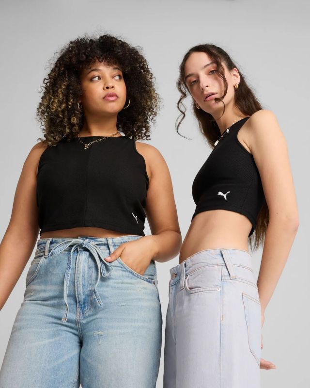 Product: PUMA- Top nero WARDROBE ESS ribbed crop da donna - 629765-01 (1 of 3)