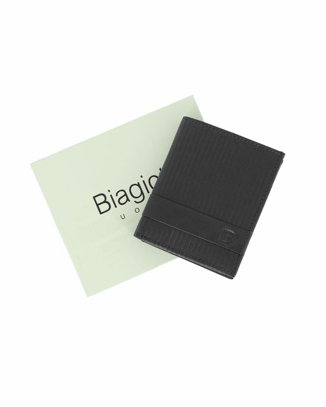 Product: LAURA BIAGIOTTI - Portafoglio nero cannettato in VERA PELLE da uomo con ribaltina interna (1 of 12)