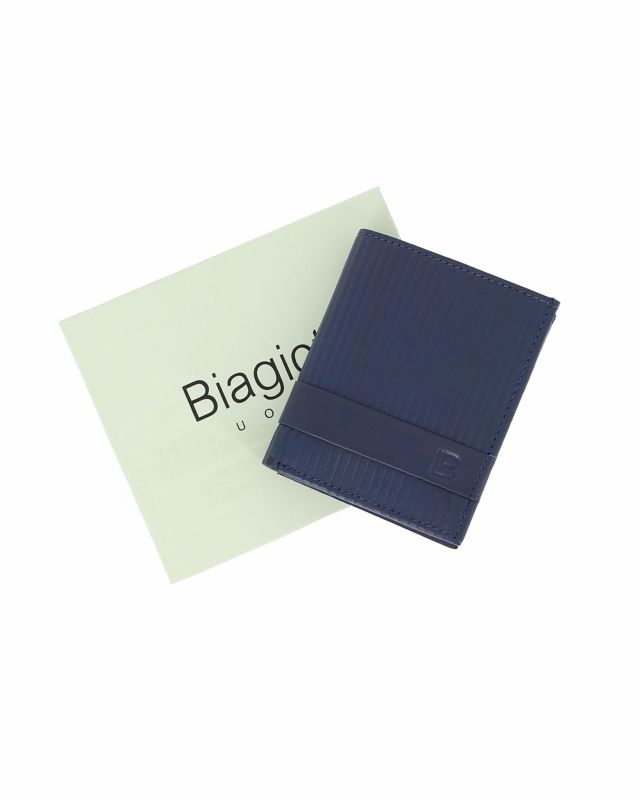Product: LAURA BIAGIOTTI - Portafoglio blu cannettato in VERA PELLE da uomo con ribaltina interna (1 of 4)