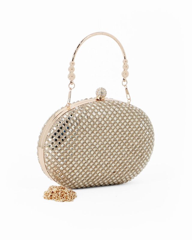 Product: DIVAS - Clutch oro con strass  e pomello strass, tracolla e manico removibili (1 of 4)