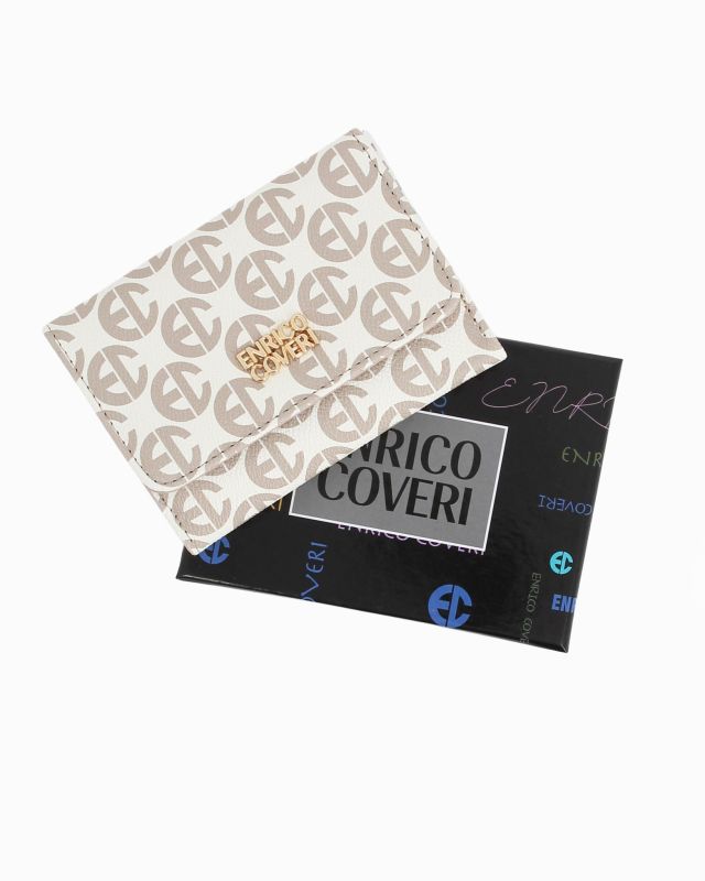Product: ENRICO COVERI - Portafoglio bianco loggato da donna con patta e tasca posteriore (1 of 4)