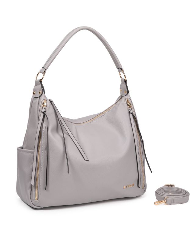 Product: RIFLE - Borsa sacca perla con zip frontali verticali e tasche laterali, tracolla removibile (1 of 3)