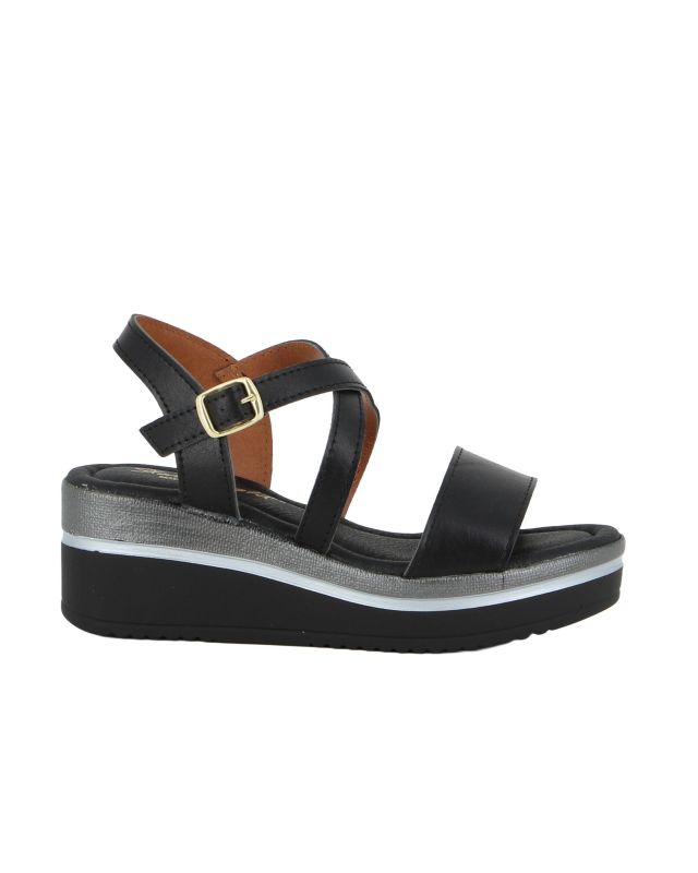 Product: STARLIGHT - Sandalo platform nero con sottopiede in VERA PELLE e cinturini incrociati, tacco 5,5CM - MADE IN ITALY (1 of 4)
