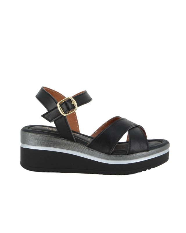 Product: STARLIGHT - Sandalo platform nero con sottopiede in VERA PELLE e cinturini incrociati, tacco 5CM - MADE IN ITALY (1 of 4)