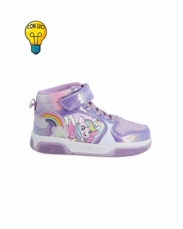 Product: UNICORNO  - Sneakers alta lilla da bambina con luci e strappo (1 of 5)