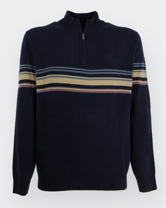 Product: BREZZA DI MARE - MAGLIA MANICA LUNGA DA UOMO BLU MEZZA ZIP RIGA CENTRALE (1 of 8)