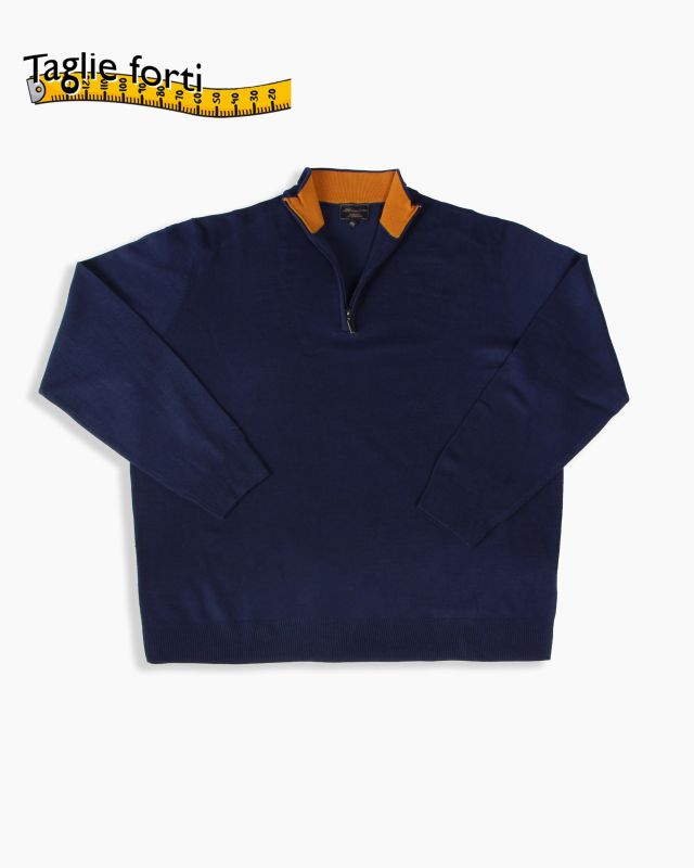Product: BREZZA DI MARE - MAGLIONE BLU COLLO LUPETTO CON MEZZA ZIP DA UOMO TAGLIE FORTI (1 of 2)