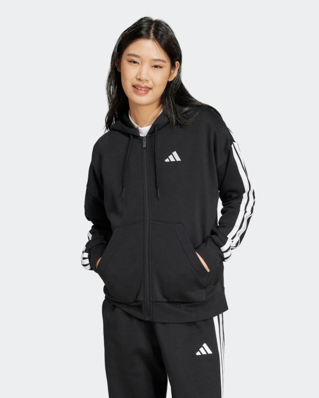 Product: ADIDAS - FELPA  DONNA  FULL ZIP CON CAPPUCCIO NERA ESSENTIALS 3- STRIPES  - JE1283 (1 of 6)