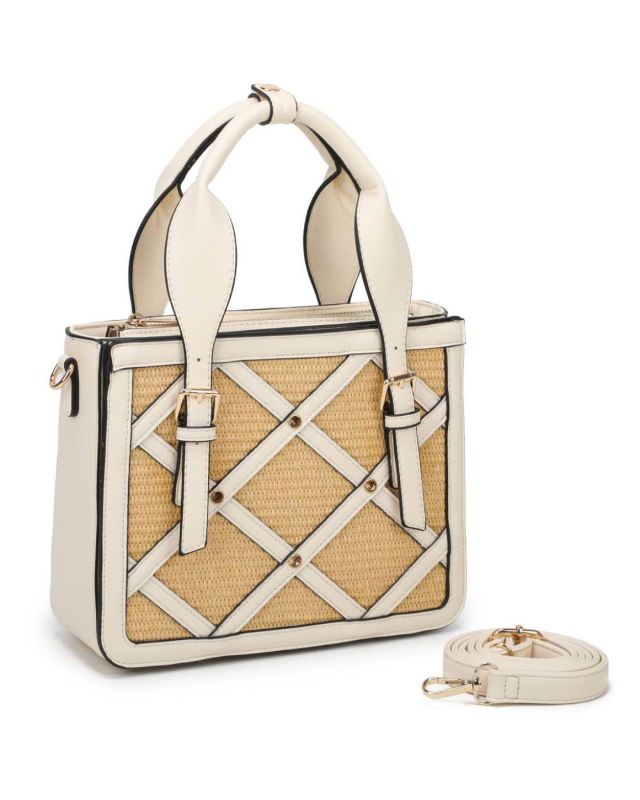 Product: RIFLE - Borsa due manici beige con tasca frontale trama intreccio con punti luce, tracolla removibile (1 of 3)