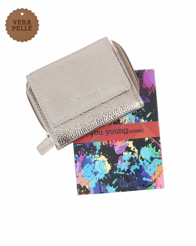 Product: YOU YOUNG COVERI - Portafoglio piccolo grigio laminato in VERA PELLE con pattina e tasca portamonete (1 of 4)